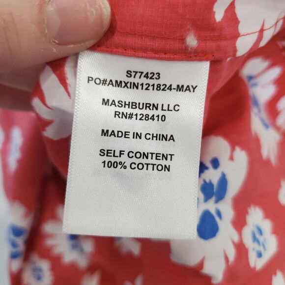 Ann Mashburn Shirt Womens Small Red Blue White Floral Print Popover Long Sleeve - Picture 7 of 9